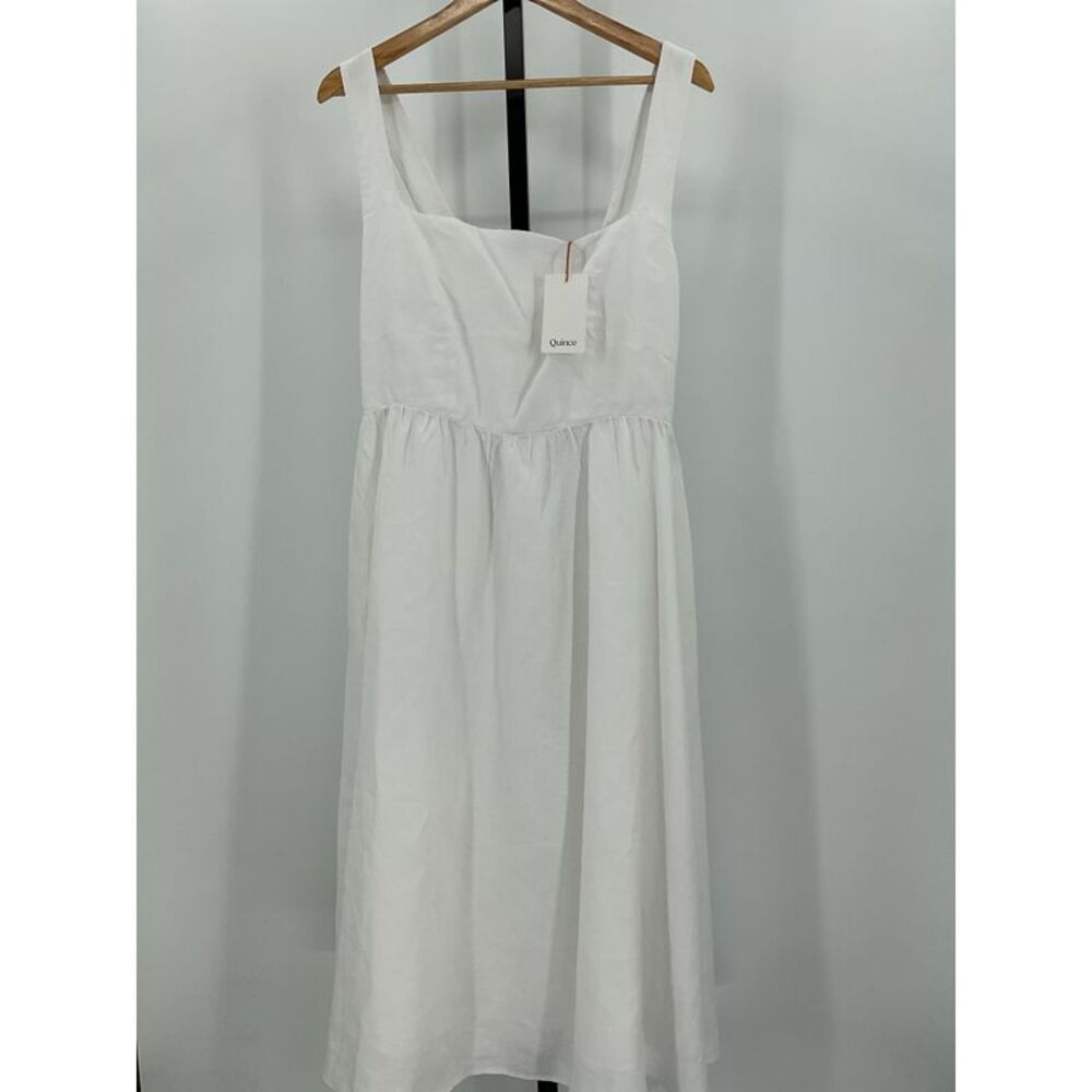 Quince Women's 100% European Linen Fit & Flare Midi Dress White L
